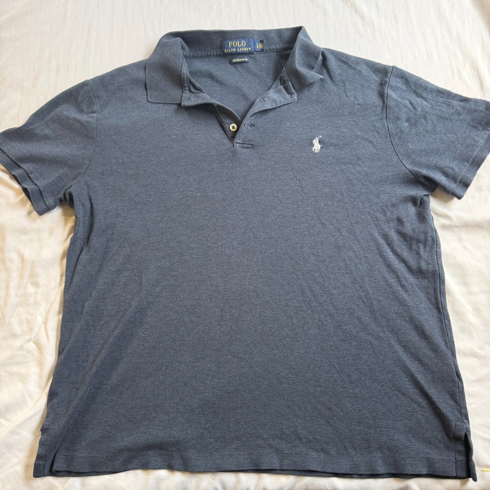 Ralph Lauren Polo Shirt Youth Large Navy Custom Slim Fit‎ Pony Short Sleeve